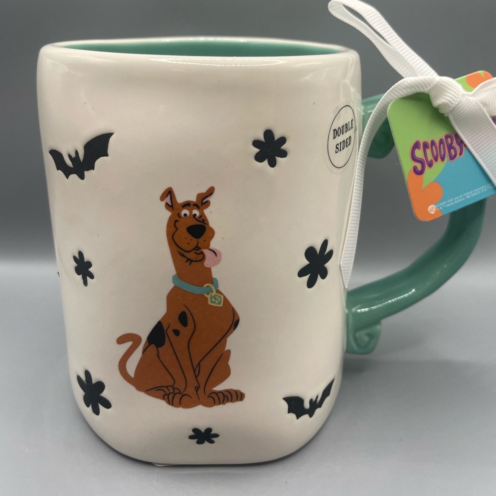 Rae Dunn SCOOBY DOOBY DOO Double Sided Mug With Bats And Flowers NEW